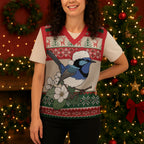 Aussie Fairy-wren Christmas Knitted V-Neck Vest Festive Knitted Pattern Inspired