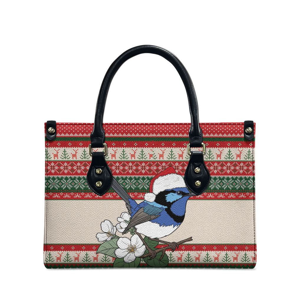 Aussie Fairy-wren Christmas Leather Bag Festive Knitted Pattern Inspired