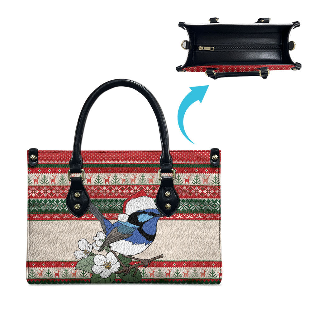 Aussie Fairy-wren Christmas Leather Bag Festive Knitted Pattern Inspired