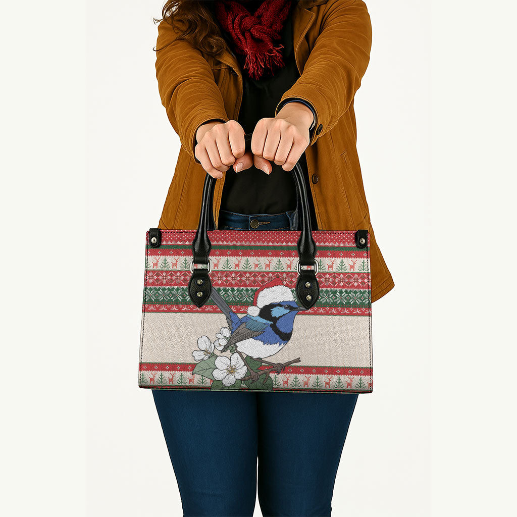 Aussie Fairy-wren Christmas Leather Bag Festive Knitted Pattern Inspired