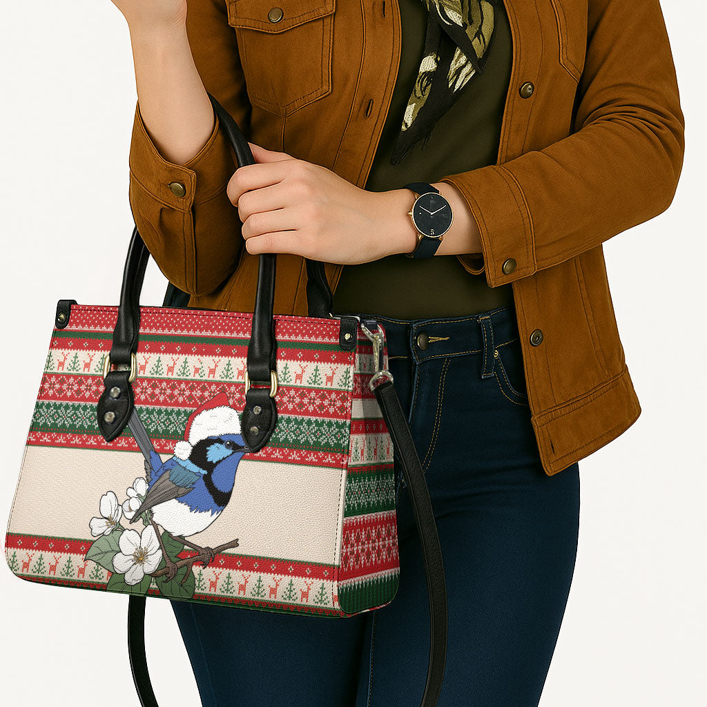Aussie Fairy-wren Christmas Leather Bag Festive Knitted Pattern Inspired