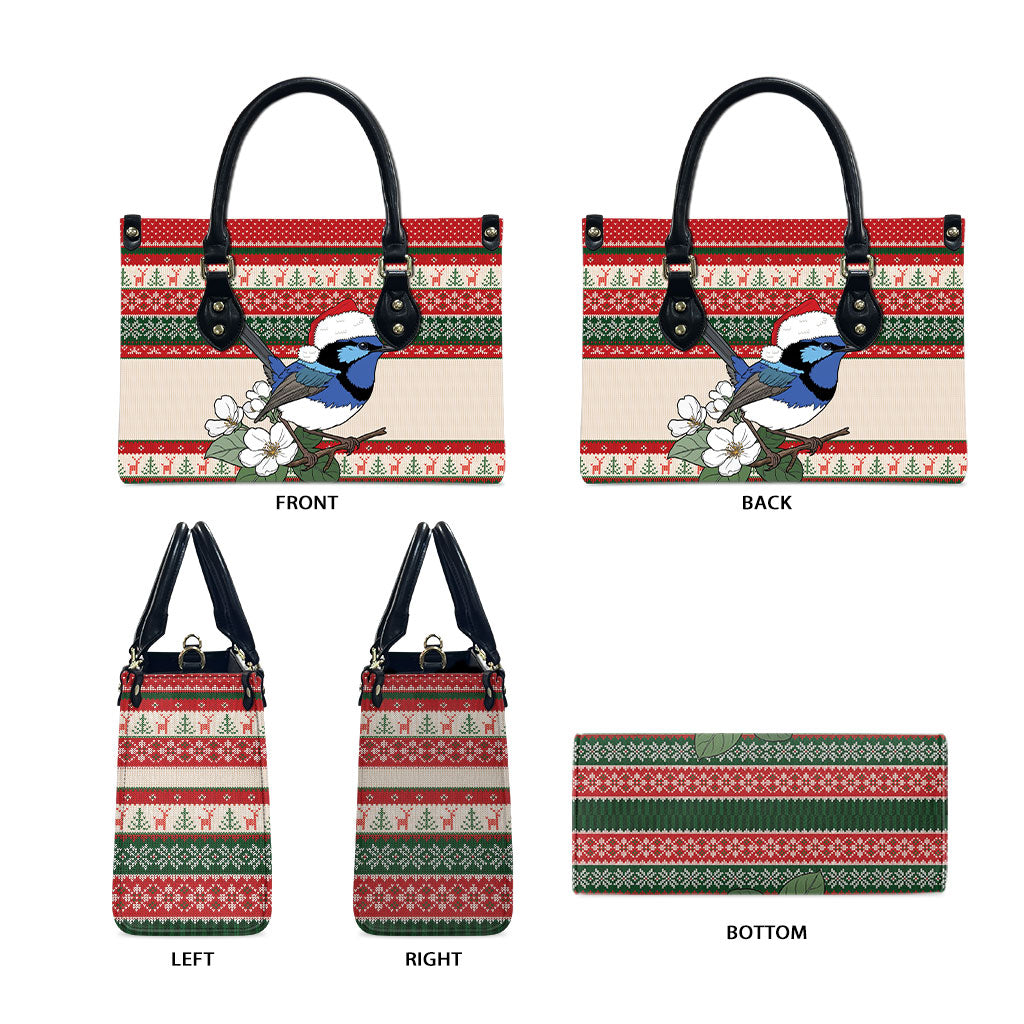 Aussie Fairy-wren Christmas Leather Bag Festive Knitted Pattern Inspired