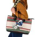 Aussie Fairy-wren Christmas Leather Tote Bag Festive Knitted Pattern Inspired