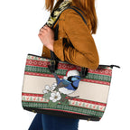 Aussie Fairy-wren Christmas Leather Tote Bag Festive Knitted Pattern Inspired