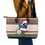 Aussie Fairy-wren Christmas Leather Tote Bag Festive Knitted Pattern Inspired