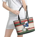 Aussie Fairy-wren Christmas Leather Tote Bag Festive Knitted Pattern Inspired