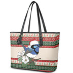 Aussie Fairy-wren Christmas Leather Tote Bag Festive Knitted Pattern Inspired