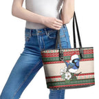 Aussie Fairy-wren Christmas Leather Tote Bag Festive Knitted Pattern Inspired