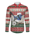 Aussie Fairy-wren Christmas Long Sleeve Button Shirt Festive Knitted Pattern Inspired
