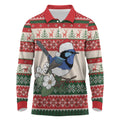 Aussie Fairy-wren Christmas Long Sleeve Polo Shirt Festive Knitted Pattern Inspired