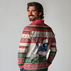 Aussie Fairy-wren Christmas Long Sleeve Polo Shirt Festive Knitted Pattern Inspired