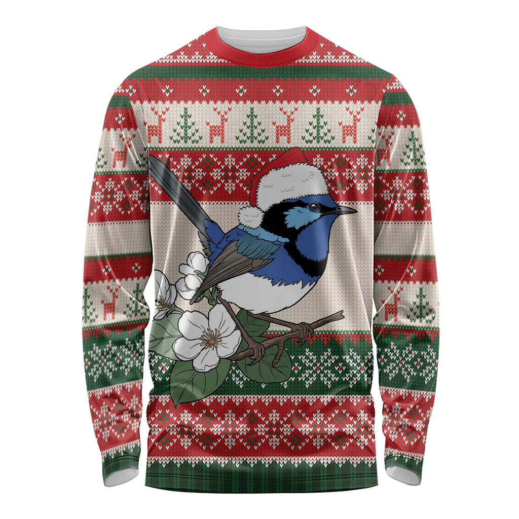 Aussie Fairy-wren Christmas Long Sleeve Shirt Festive Knitted Pattern Inspired