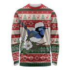 Aussie Fairy-wren Christmas Long Sleeve Shirt Festive Knitted Pattern Inspired