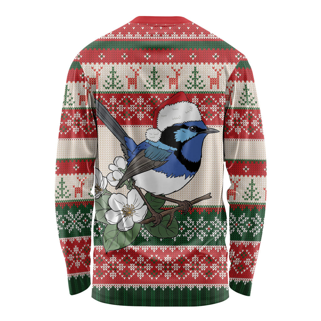 Aussie Fairy-wren Christmas Long Sleeve Shirt Festive Knitted Pattern Inspired