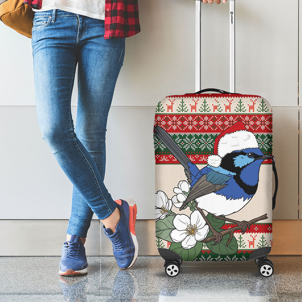 Aussie Fairy-wren Christmas Luggage Cover Festive Knitted Pattern Inspired