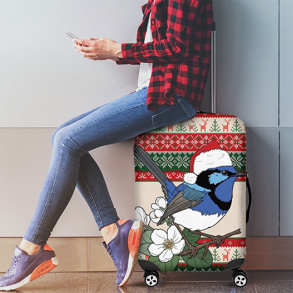 Aussie Fairy-wren Christmas Luggage Cover Festive Knitted Pattern Inspired