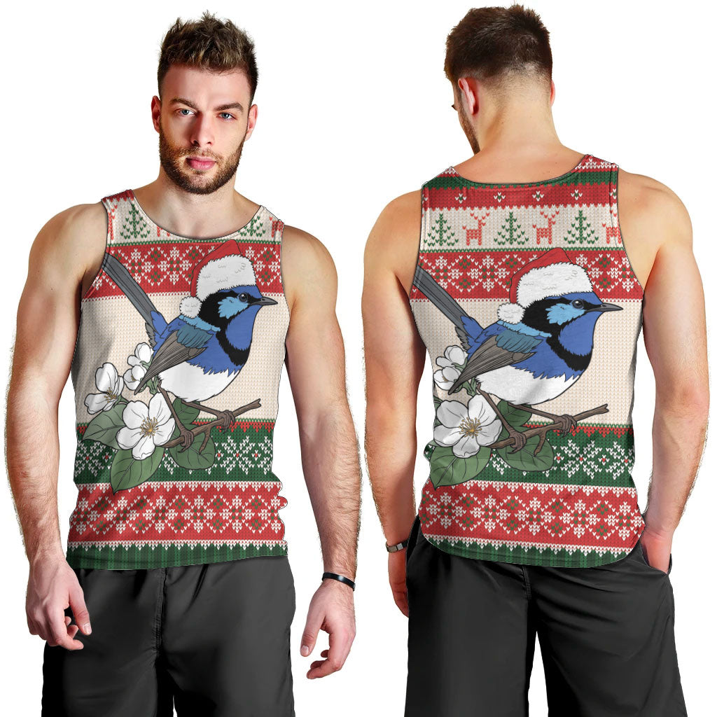 Aussie Fairy-wren Christmas Men Tank Top Festive Knitted Pattern Inspired