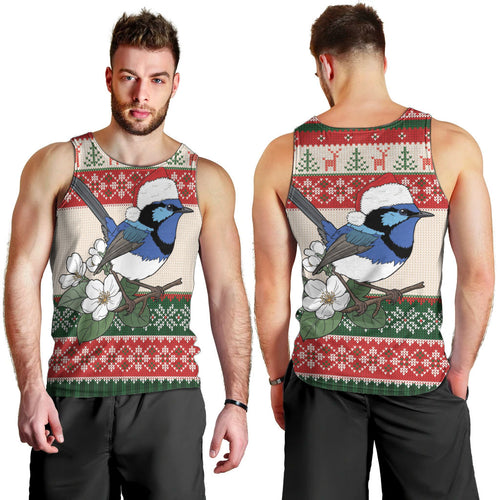 Aussie Fairy-wren Christmas Men Tank Top Festive Knitted Pattern Inspired