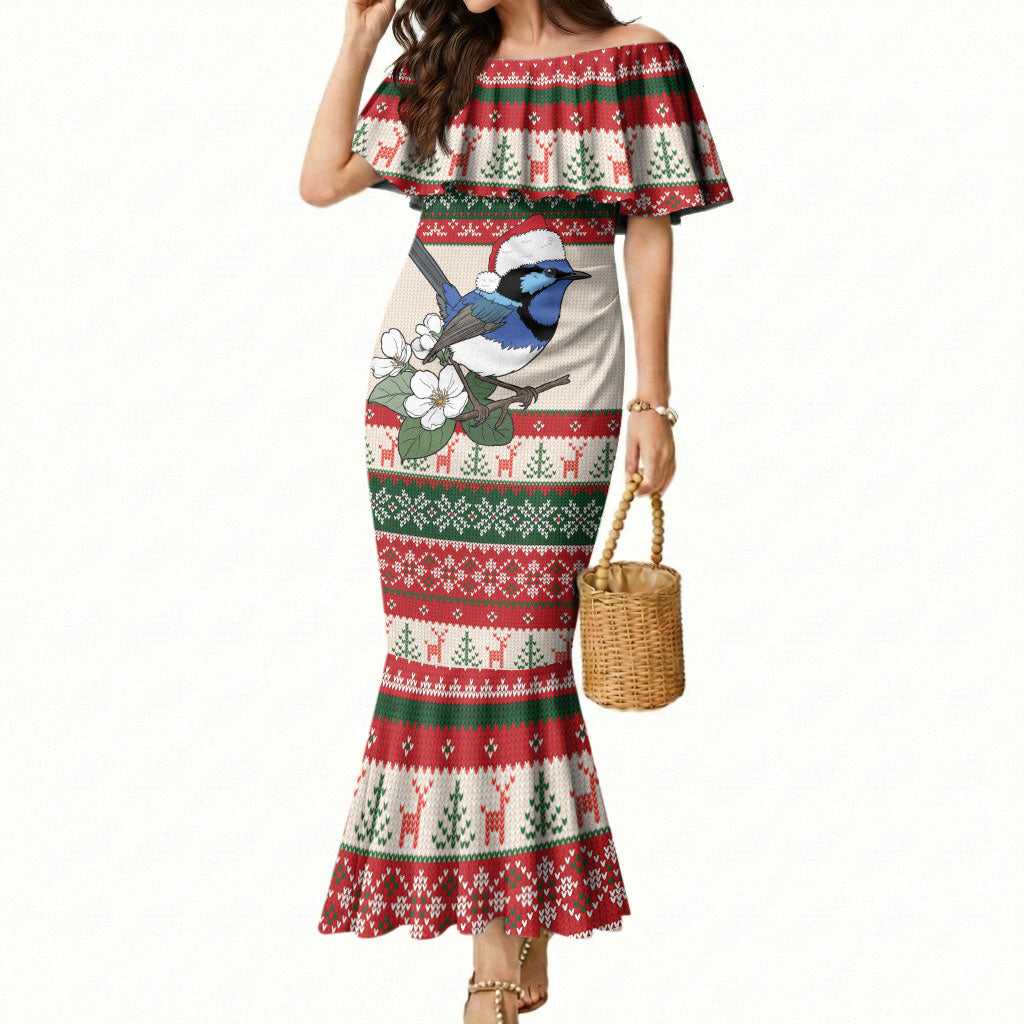 Aussie Fairy-wren Christmas Mermaid Dress Festive Knitted Pattern Inspired