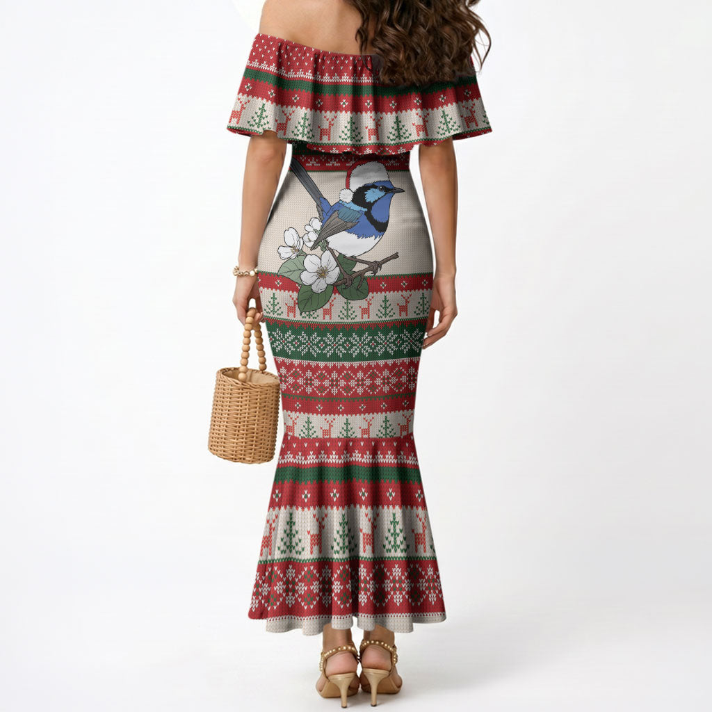 Aussie Fairy-wren Christmas Mermaid Dress Festive Knitted Pattern Inspired