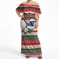 Aussie Fairy-wren Christmas Off Shoulder Maxi Dress Festive Knitted Pattern Inspired