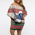 Aussie Fairy-wren Christmas Off Shoulder Short Dress Festive Knitted Pattern Inspired