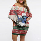 Aussie Fairy-wren Christmas Off Shoulder Short Dress Festive Knitted Pattern Inspired