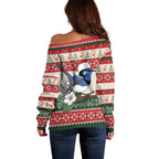 Aussie Fairy-wren Christmas Off Shoulder Sweater Festive Knitted Pattern Inspired