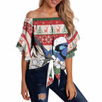 Aussie Fairy-wren Christmas Off Shoulder Wrap Waist Top Festive Knitted Pattern Inspired
