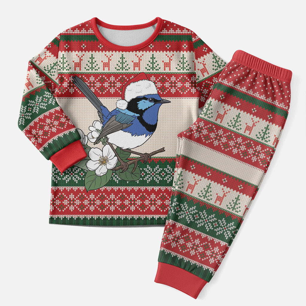 Aussie Fairy-wren Christmas Pajama Set Festive Knitted Pattern Inspired