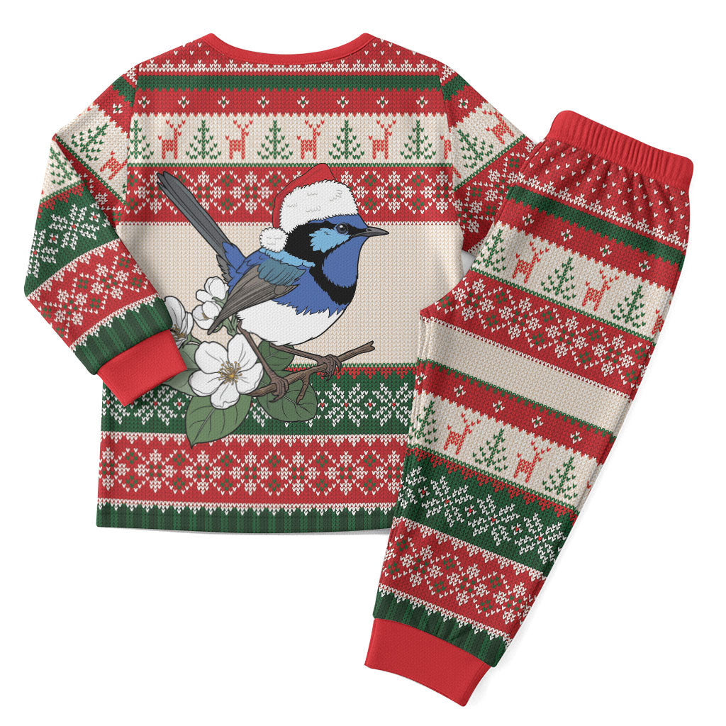 Aussie Fairy-wren Christmas Pajama Set Festive Knitted Pattern Inspired