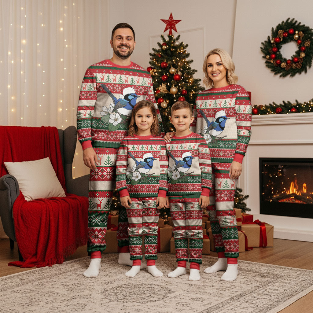 Aussie Fairy-wren Christmas Pajama Set Festive Knitted Pattern Inspired