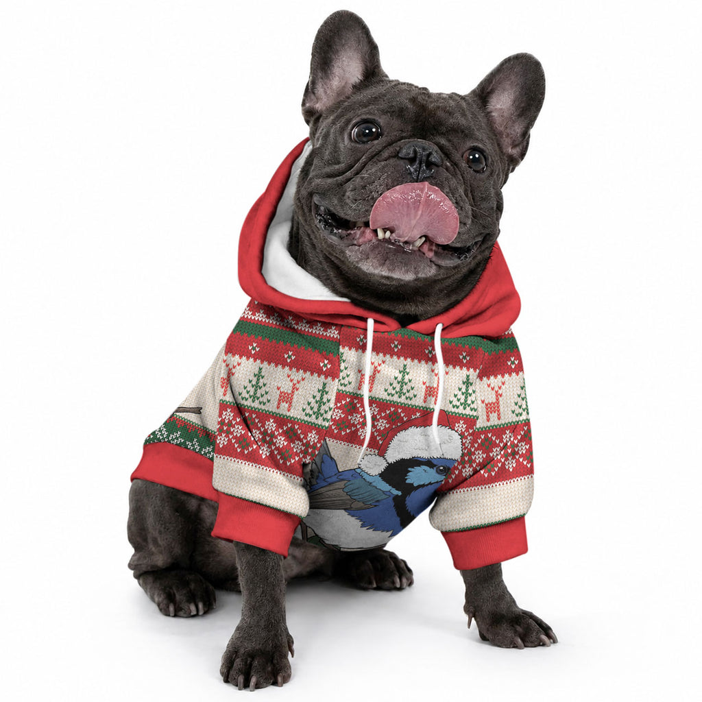 Aussie Fairy-wren Christmas Pet Hoodie Festive Knitted Pattern Inspired