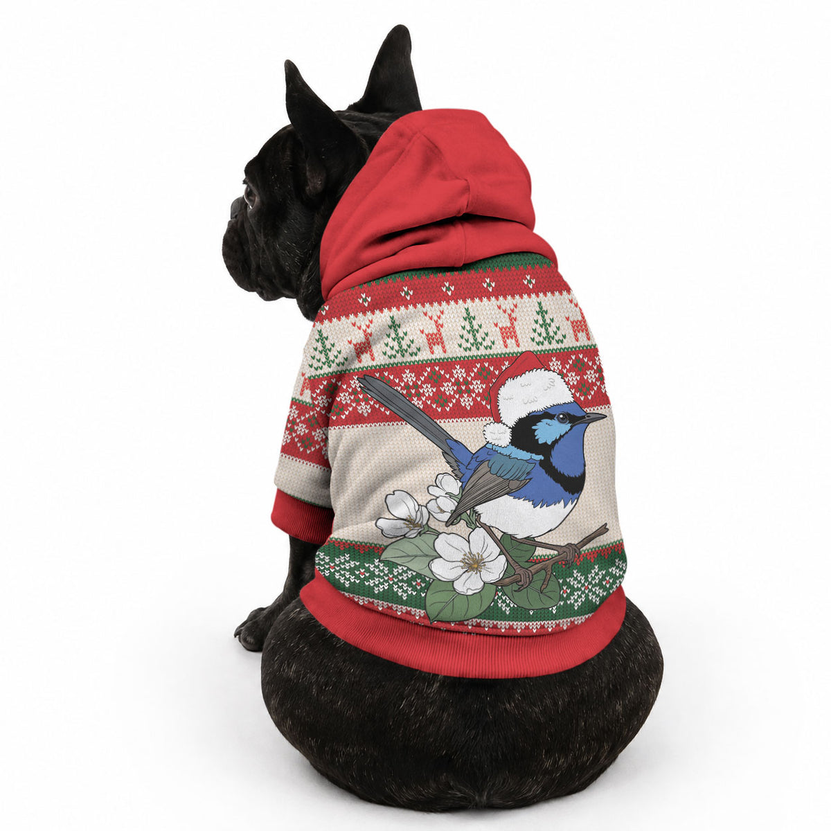 Aussie Fairy-wren Christmas Pet Hoodie Festive Knitted Pattern Inspired
