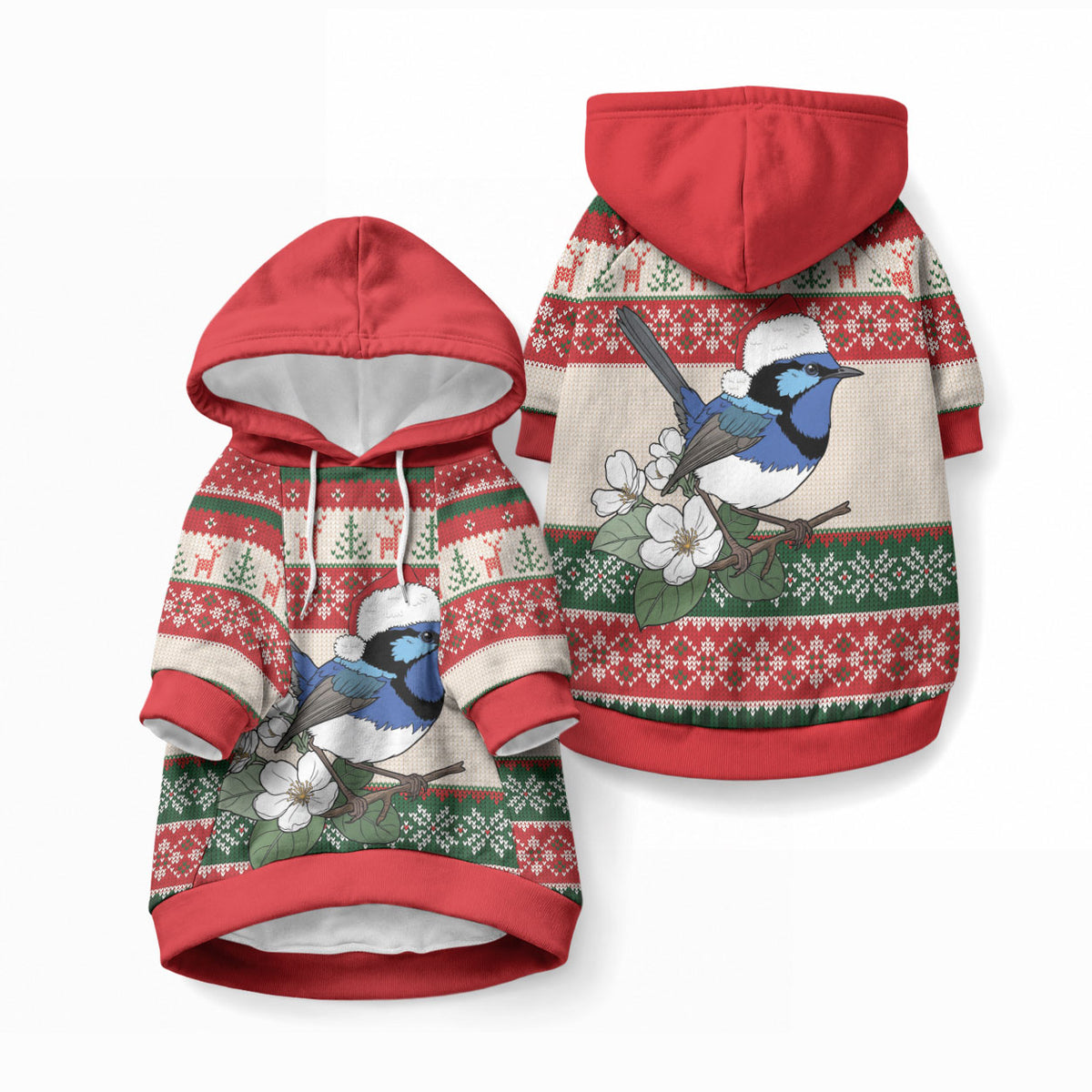 Aussie Fairy-wren Christmas Pet Hoodie Festive Knitted Pattern Inspired