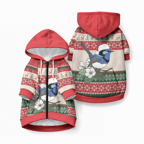 Aussie Fairy-wren Christmas Pet Hoodie Festive Knitted Pattern Inspired