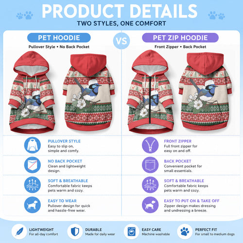 Aussie Fairy-wren Christmas Pet Hoodie Festive Knitted Pattern Inspired