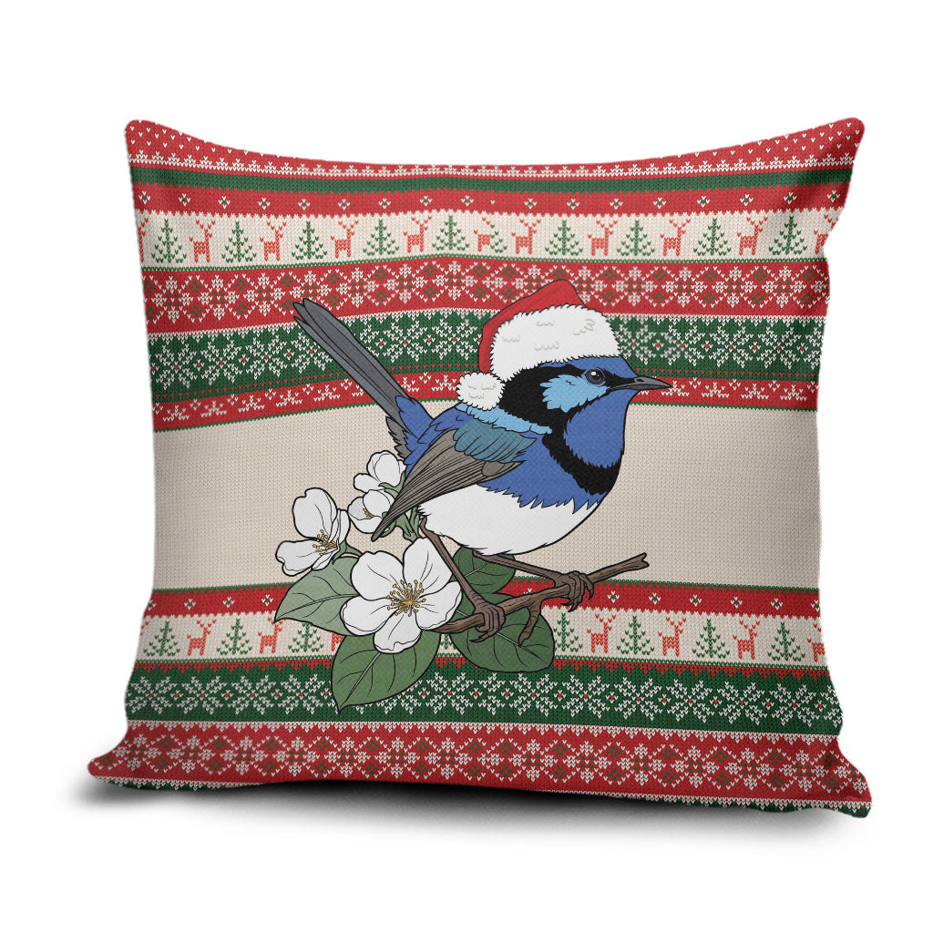 Aussie Fairy-wren Christmas Pillow Cover Festive Knitted Pattern Inspired