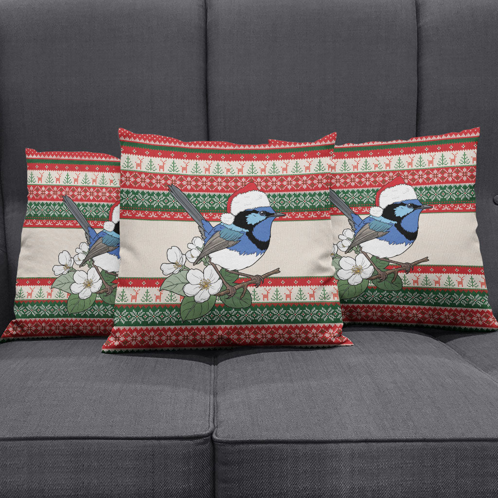 Aussie Fairy-wren Christmas Pillow Cover Festive Knitted Pattern Inspired
