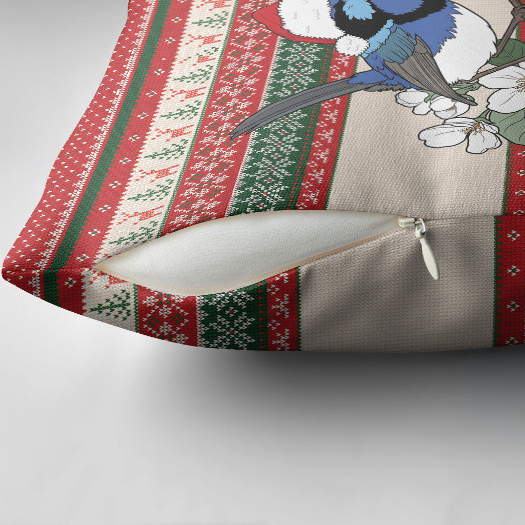 Aussie Fairy-wren Christmas Pillow Cover Festive Knitted Pattern Inspired