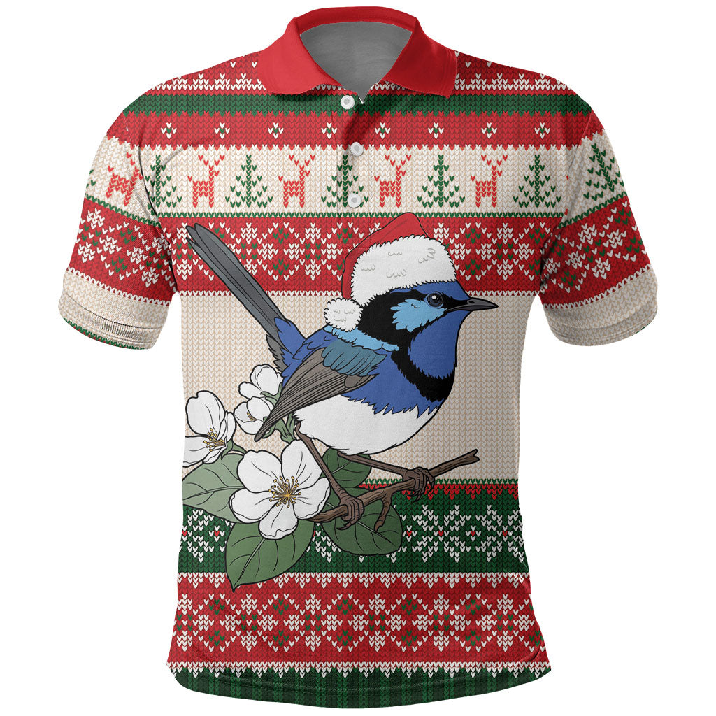 Aussie Fairy-wren Christmas Polo Shirt Festive Knitted Pattern Inspired