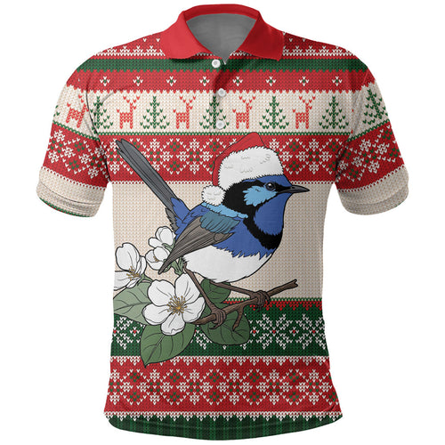 Aussie Fairy-wren Christmas Polo Shirt Festive Knitted Pattern Inspired