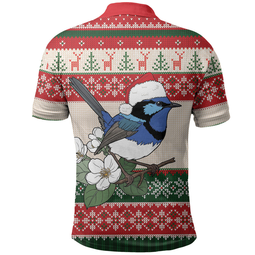 Aussie Fairy-wren Christmas Polo Shirt Festive Knitted Pattern Inspired