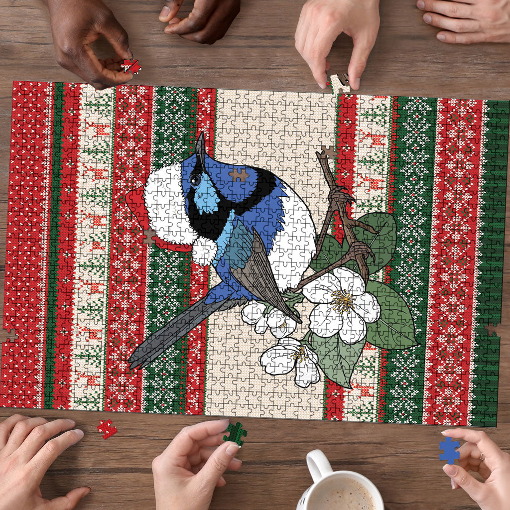 Aussie Fairy-wren Christmas Puzzle Festive Knitted Pattern Inspired