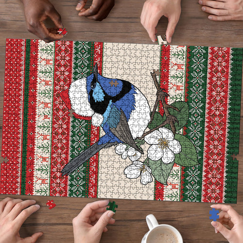 Aussie Fairy-wren Christmas Puzzle Festive Knitted Pattern Inspired