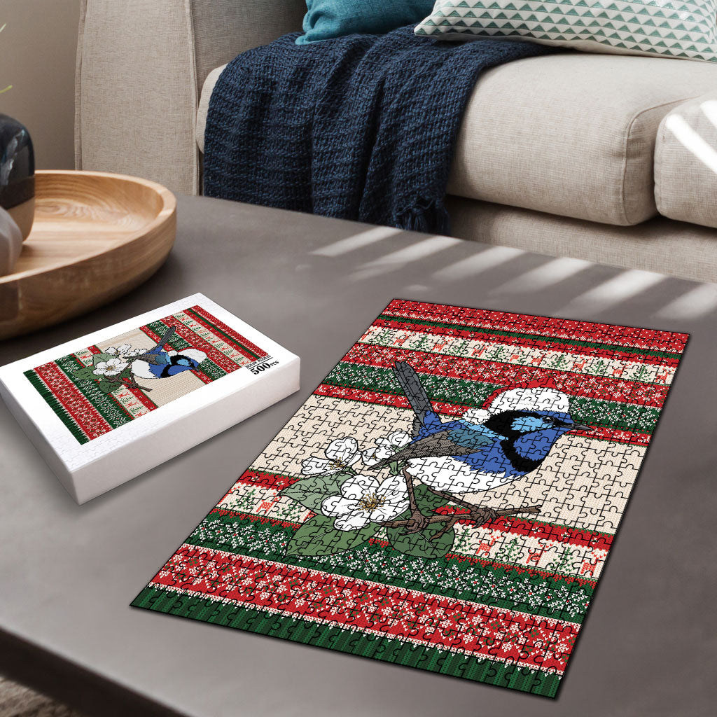 Aussie Fairy-wren Christmas Puzzle Festive Knitted Pattern Inspired