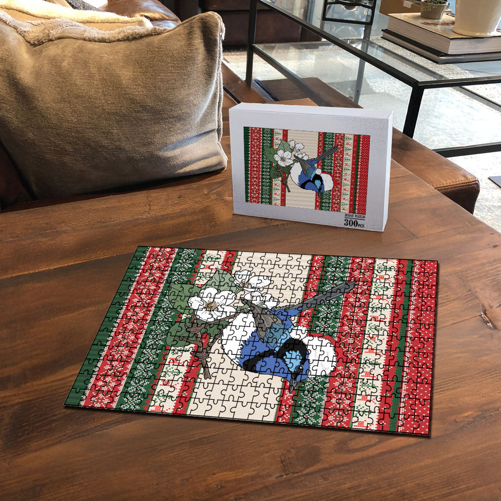 Aussie Fairy-wren Christmas Puzzle Festive Knitted Pattern Inspired