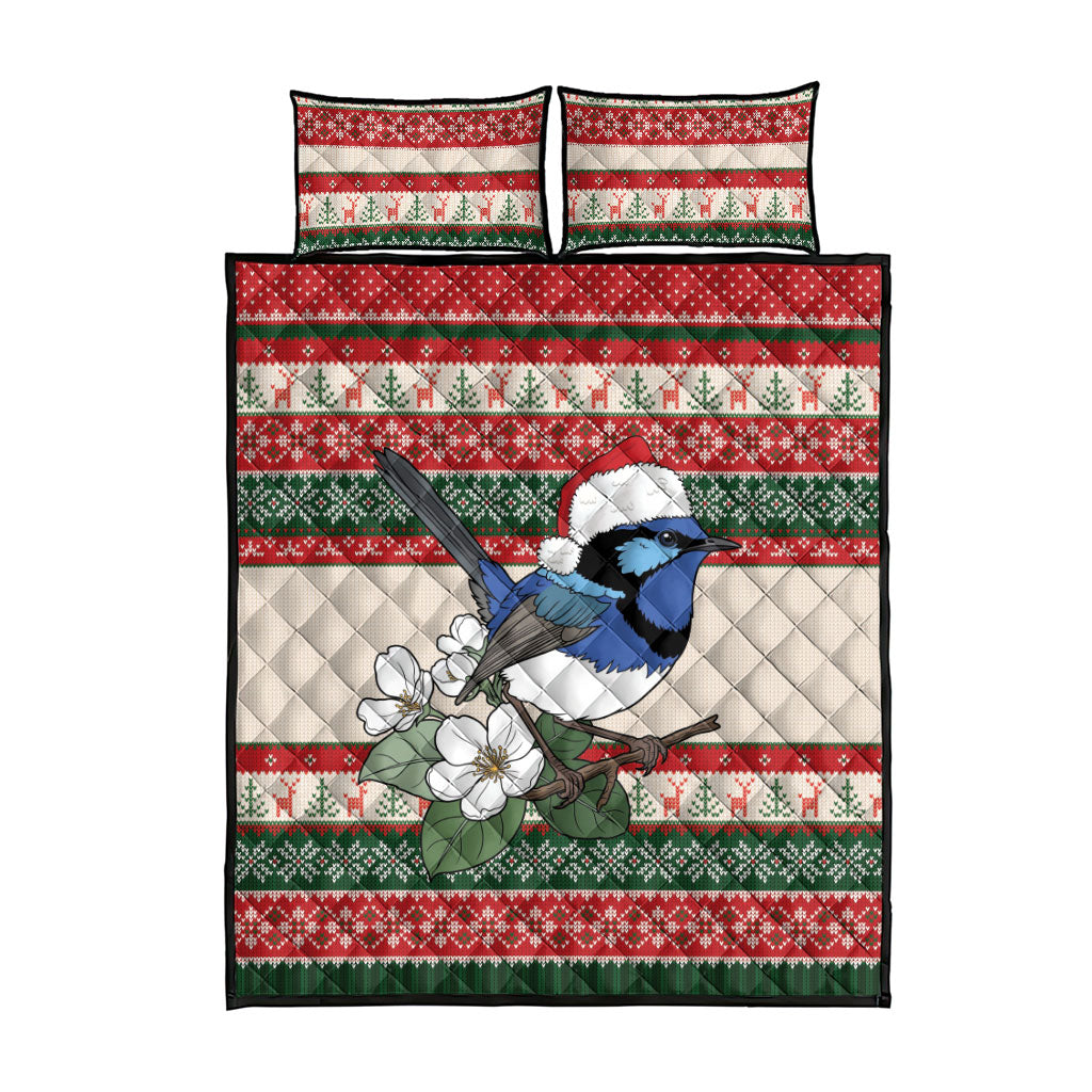 Aussie Fairy-wren Christmas Quilt Bed Set Festive Knitted Pattern Inspired