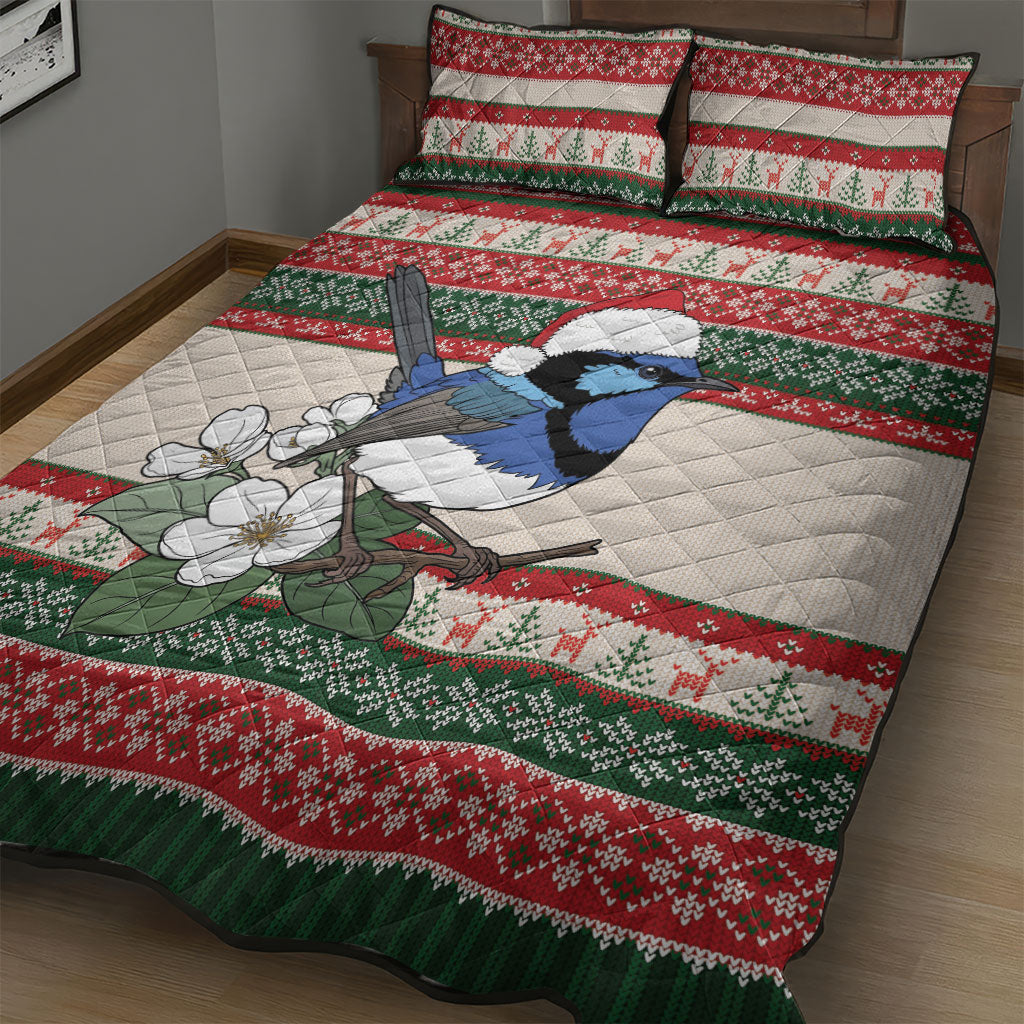 Aussie Fairy-wren Christmas Quilt Bed Set Festive Knitted Pattern Inspired