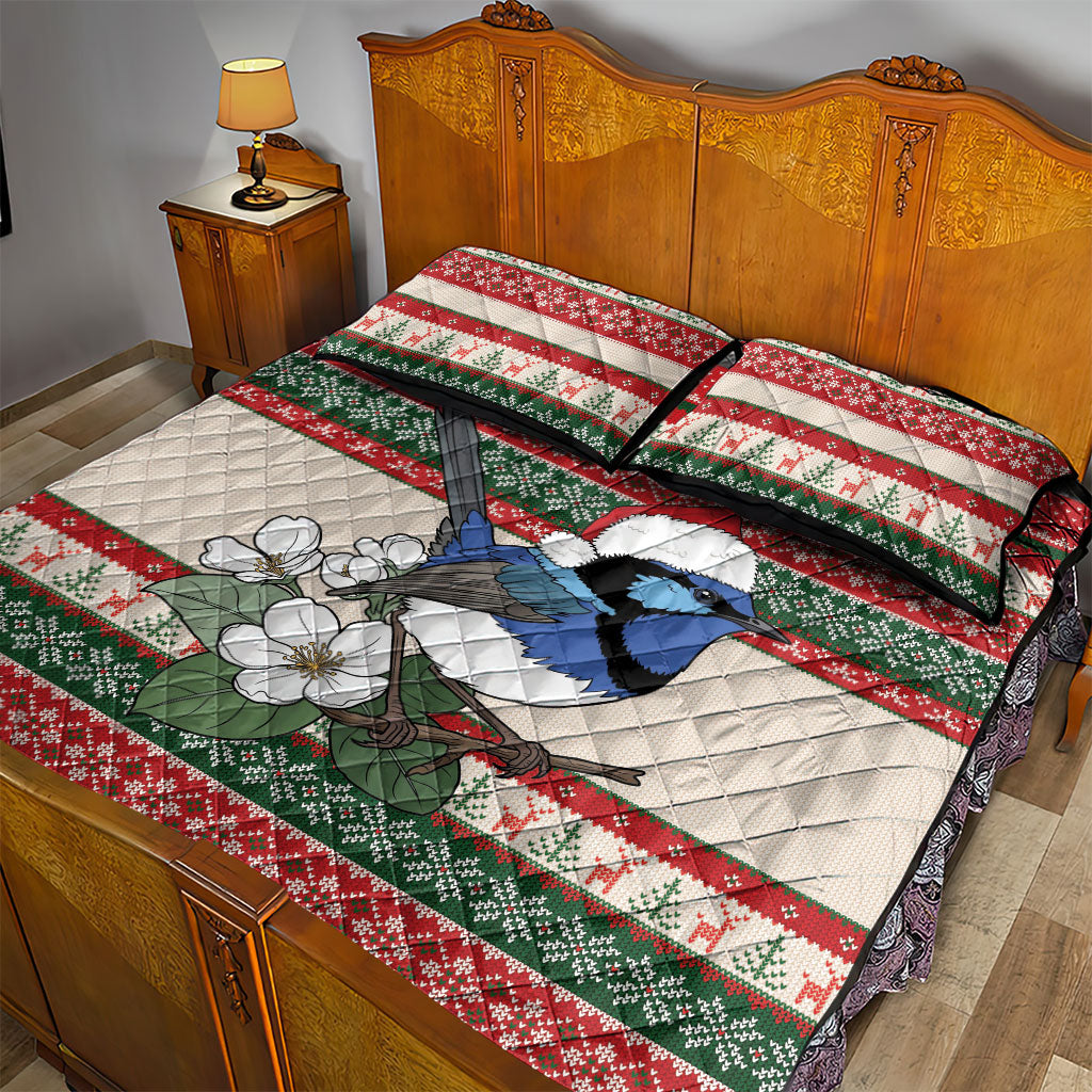 Aussie Fairy-wren Christmas Quilt Bed Set Festive Knitted Pattern Inspired